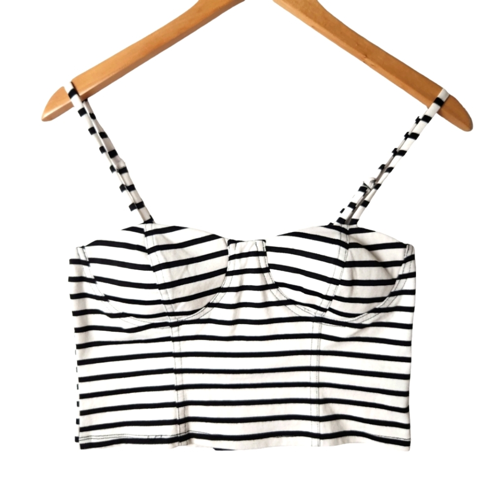 Olsenboye Womens Black Stripe Corset Bustier Top Size Medium